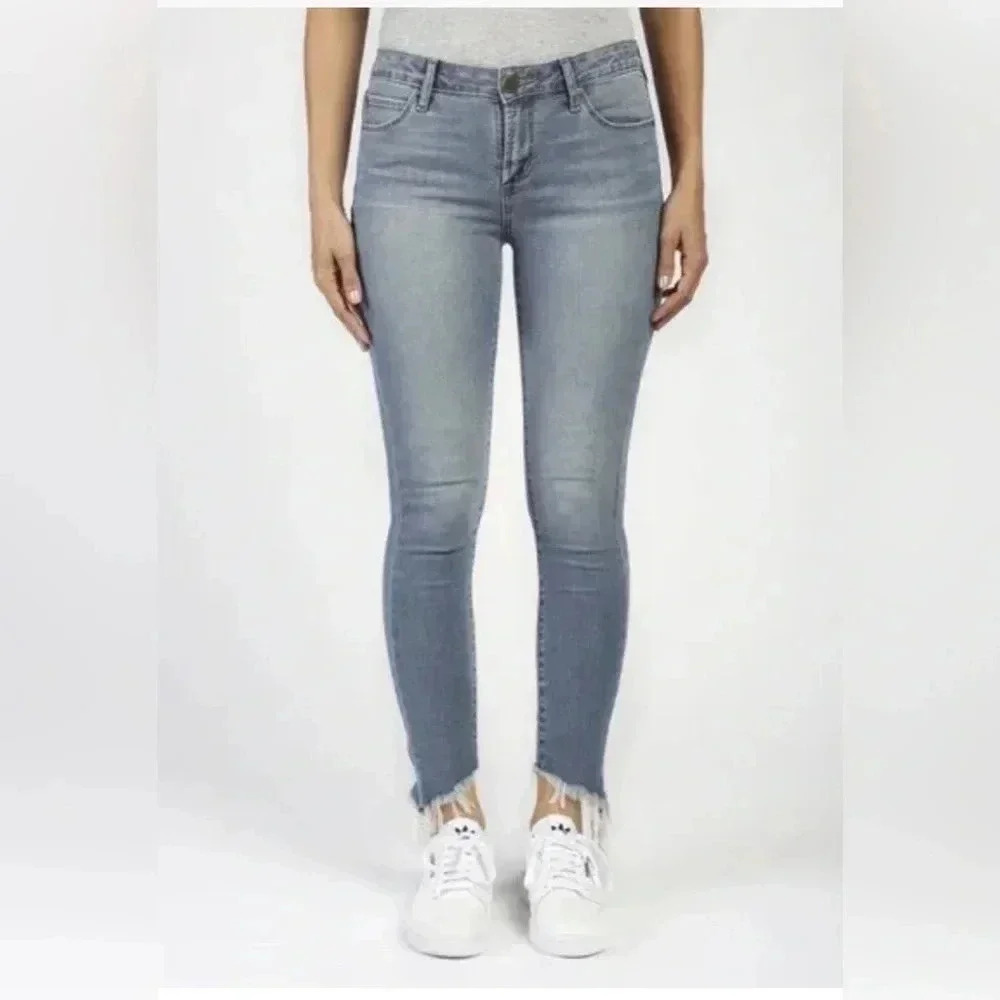 Women ARTICLES OF SOCIETY Blue Denim Raw Frayed Hem Stretch Skinny Jeans Sz 31